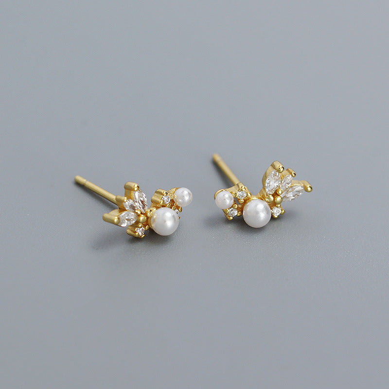 1 Pair IG Style Simple Style Geometric Plating Inlay Sterling Silver Artificial Pearls Artificial Diamond Ear Studs