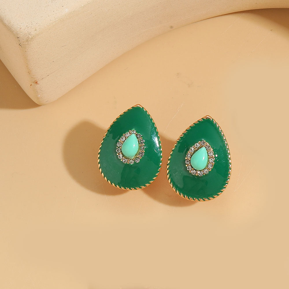 1 Pair Vintage Style Simple Style Commute Water Droplets Enamel Inlay Copper Acrylic Zircon 14K Gold Plated Ear Studs