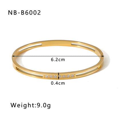 Stainless Steel 18K Gold Plated Simple Style Geometric Inlay Zircon Bangle