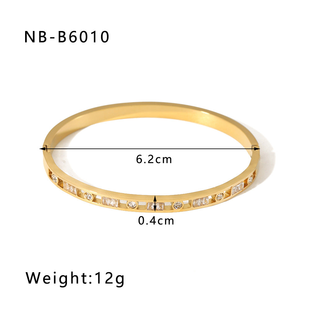 Stainless Steel 18K Gold Plated Simple Style Geometric Inlay Zircon Bangle