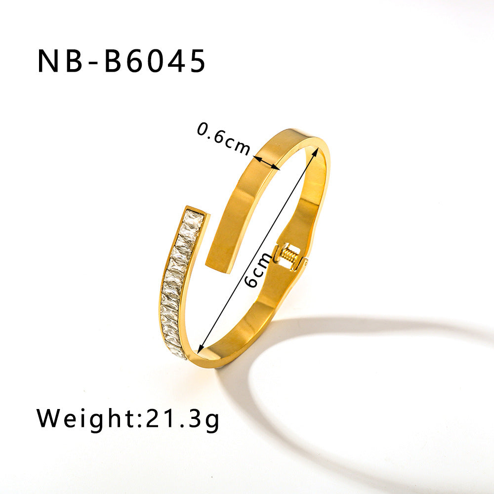 Stainless Steel 18K Gold Plated Simple Style Geometric Inlay Zircon Bangle