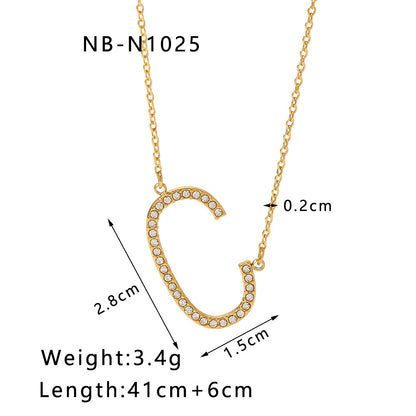 Stainless Steel Titanium Steel 18K Gold Plated Simple Style Letter Inlay Zircon Pendant Necklace