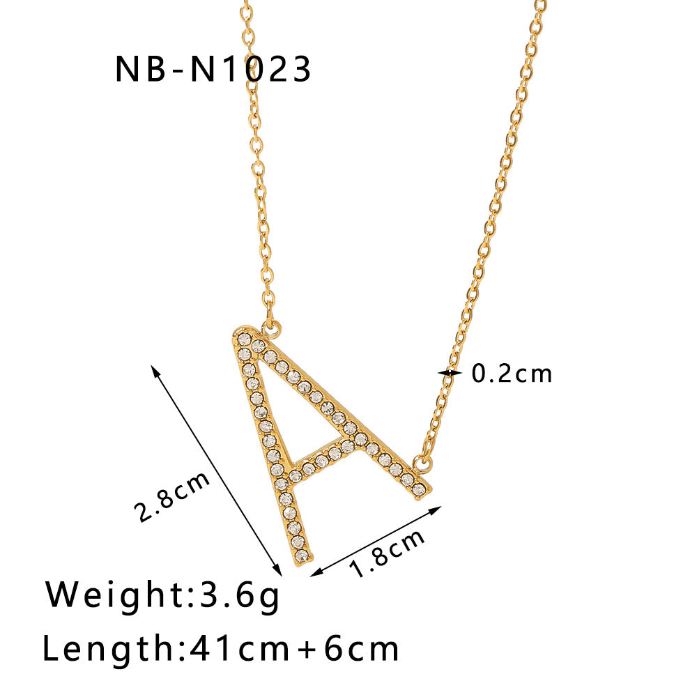 Stainless Steel Titanium Steel 18K Gold Plated Simple Style Letter Inlay Zircon Pendant Necklace