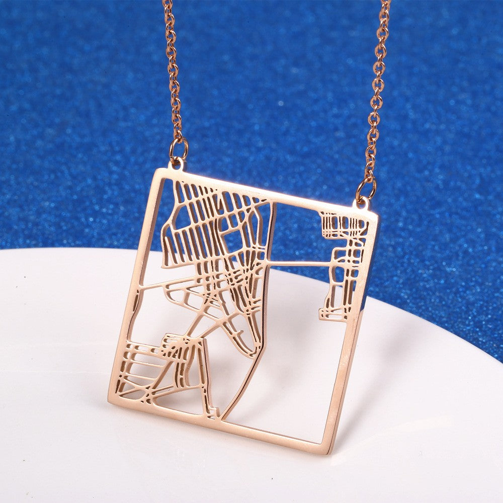 Stainless Steel 18K Gold Plated Casual Simple Style Map Pendant Necklace