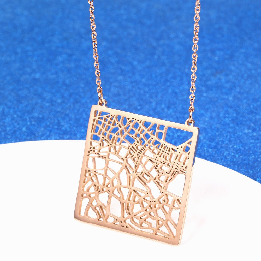 Stainless Steel 18K Gold Plated Casual Simple Style Map Pendant Necklace