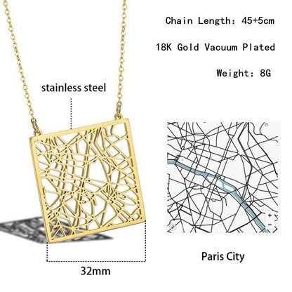 Stainless Steel 18K Gold Plated Casual Simple Style Map Pendant Necklace