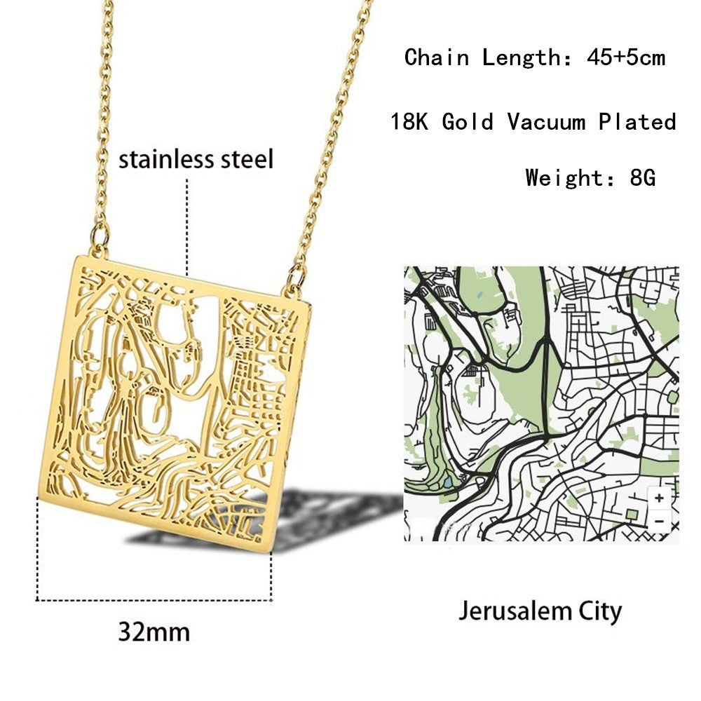 Stainless Steel 18K Gold Plated Casual Simple Style Map Pendant Necklace