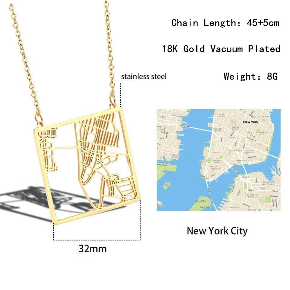 Stainless Steel 18K Gold Plated Casual Simple Style Map Pendant Necklace