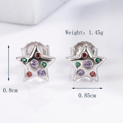 1 Pair Streetwear Round Star Moon Plating Inlay Sterling Silver Zircon White Gold Plated Ear Studs