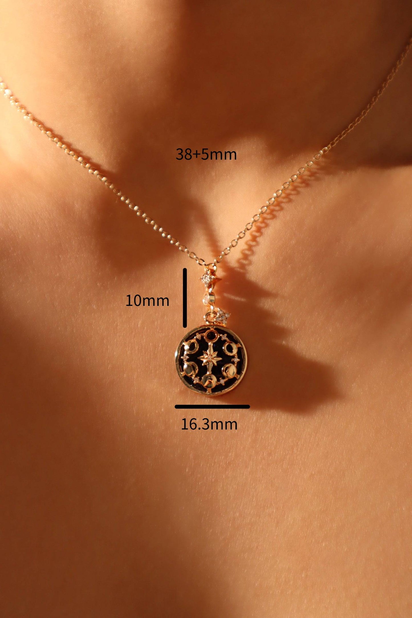 Copper Gold Plated IG Style Retro Star Moon Inlay Zircon Pendant Necklace