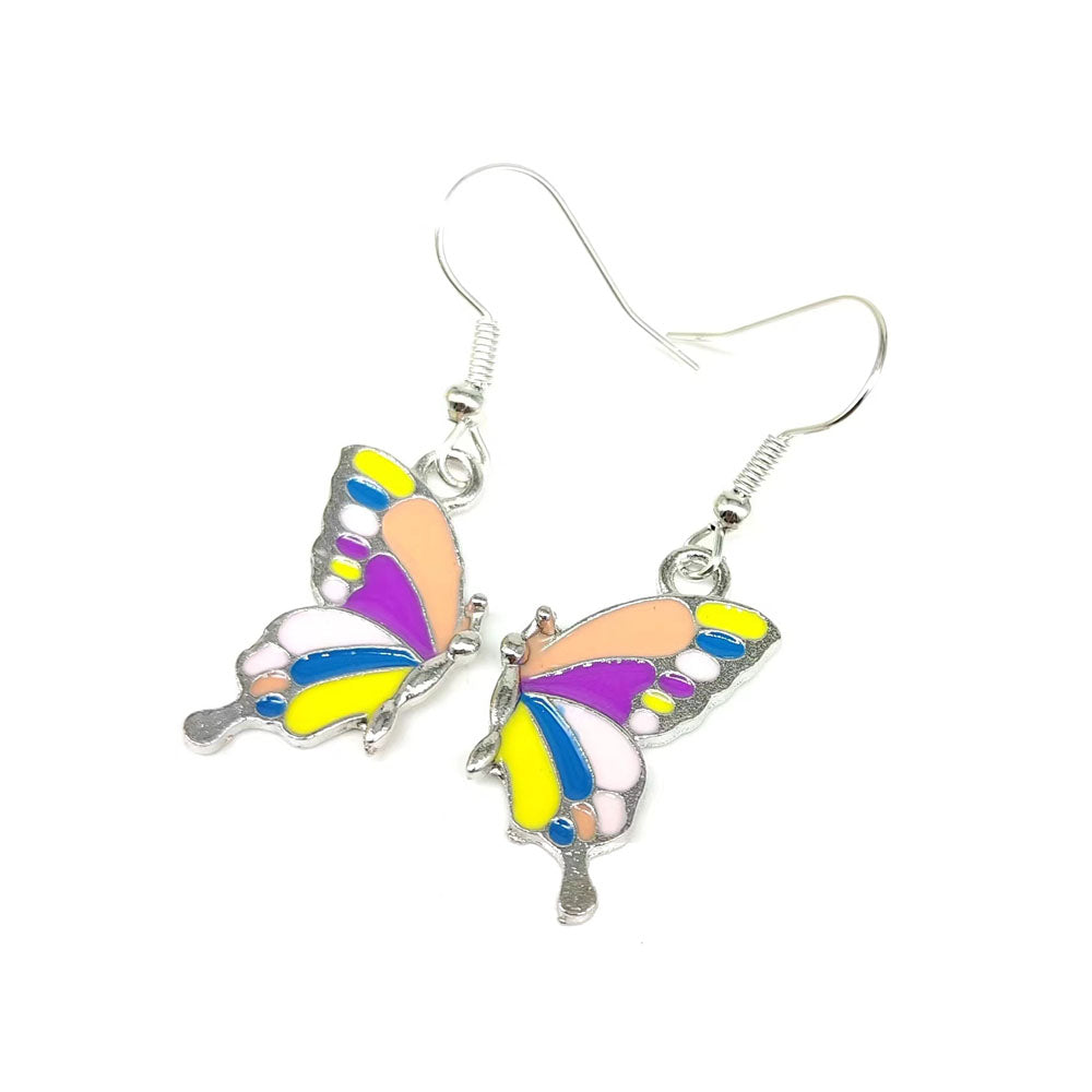 1 Pair IG Style Casual Artistic Butterfly Enamel Alloy Silver Plated Drop Earrings