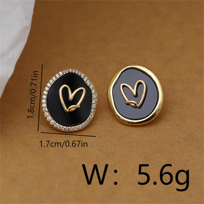 1 Pair Elegant Sweet Round Heart Shape Inlay Copper Zircon 18K Gold Plated Ear Studs