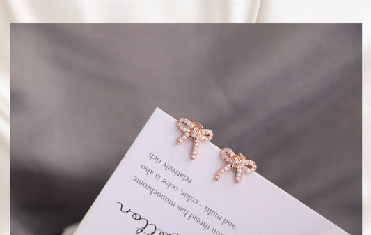 1 Pair IG Style Sweet Bow Knot Inlay Copper Zircon Ear Studs