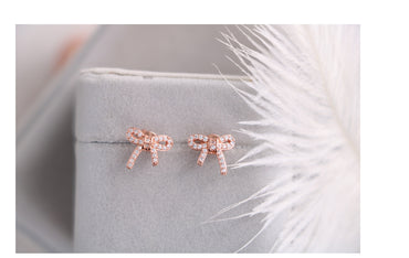 1 Pair IG Style Sweet Bow Knot Inlay Copper Zircon Ear Studs