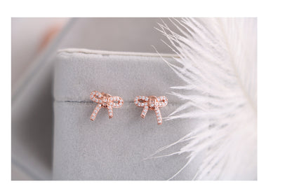 1 Pair IG Style Sweet Bow Knot Inlay Copper Zircon Ear Studs