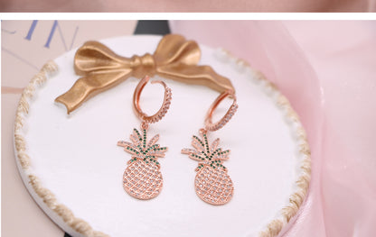 1 Pair IG Style Shiny Pineapple Plating Inlay Copper Zircon Drop Earrings