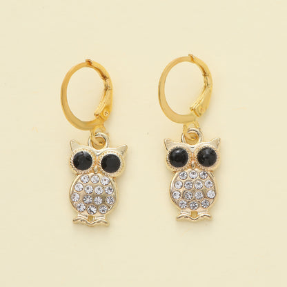 1 Pair Elegant Shiny Star Owl Alloy Zircon Drop Earrings