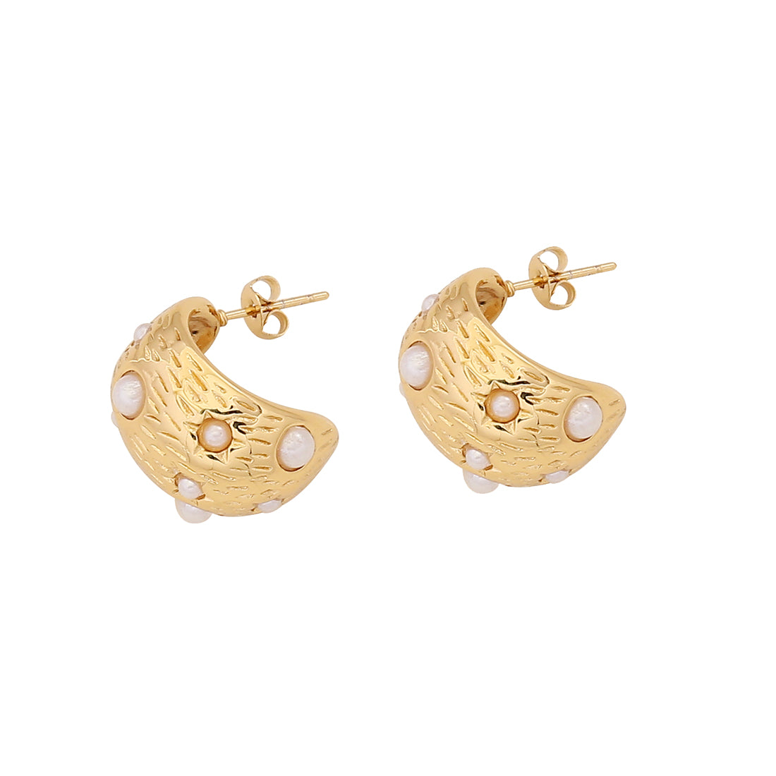 1 Pair IG Style Simple Style C Shape Solid Color Inlay Stainless Steel Artificial Pearls Zircon 18K Gold Plated Ear Studs