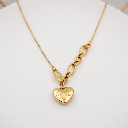 Titanium Steel Gold Plated Simple Style Heart Shape Sweater Chain Necklace