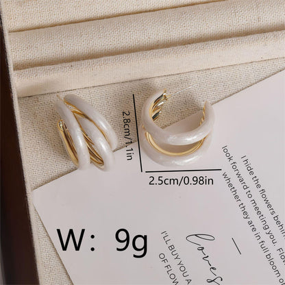 1 Pair Casual Simple Style C Shape Enamel Copper 18K Gold Plated Ear Studs