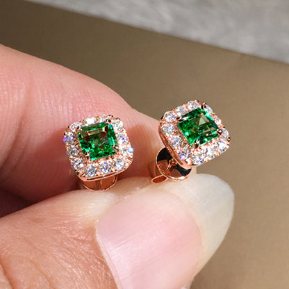 Fashion Square Copper Ear Studs Inlay Zircon Copper Earrings