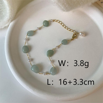 IG Style Sweet Simple Style Irregular Green Aventurine Copper 18K Gold Plated Bracelets In Bulk