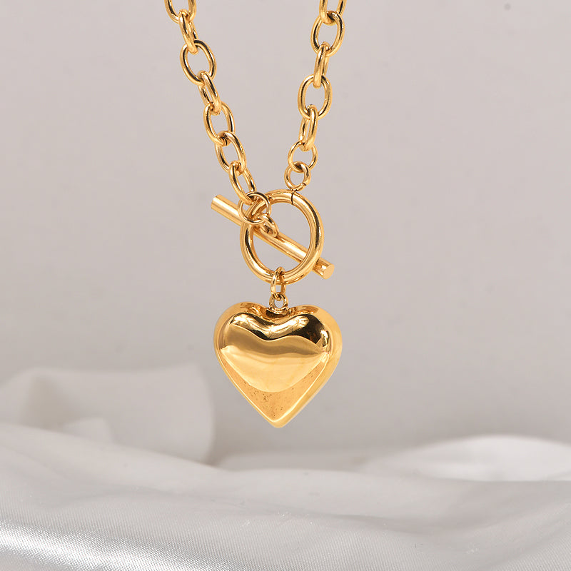 Titanium Steel 18K Gold Plated Cute Sweet Heart Shape Polishing Pendant Necklace