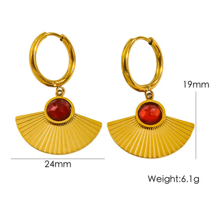 1 Pair Vintage Style Roman Style British Style Sector Inlay Stainless Steel Natural Stone 14K Gold Plated Drop Earrings