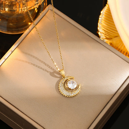 Stainless Steel Gold Plated Silver Plated Casual Commute Heart Shape Mermaid Bow Knot Hollow Out Inlay Zircon Pendant Necklace