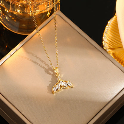 Stainless Steel Gold Plated Silver Plated Casual Commute Heart Shape Mermaid Bow Knot Hollow Out Inlay Zircon Pendant Necklace