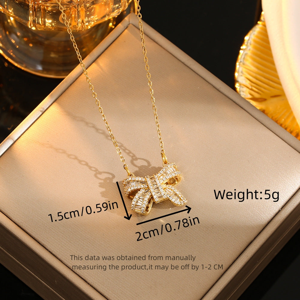 Stainless Steel Gold Plated Silver Plated Casual Commute Heart Shape Mermaid Bow Knot Hollow Out Inlay Zircon Pendant Necklace