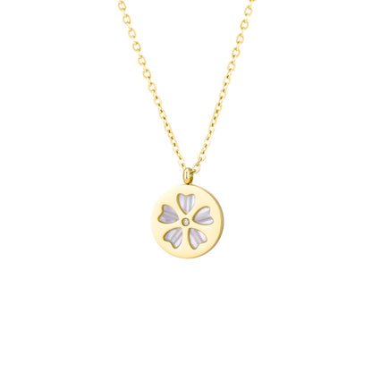 Stainless Steel 18K Gold Plated Rose Gold Plated IG Style Elegant Sweet Flower Petal Polishing Inlay Rhinestones Shell Pendant Necklace