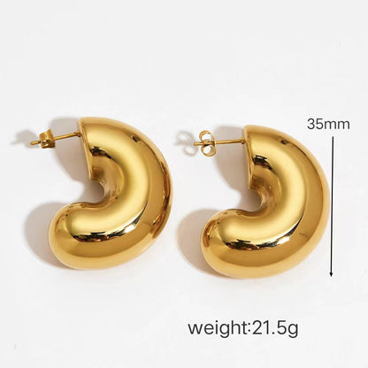 1 Pair IG Style Simple Style C Shape Water Droplets Stainless Steel 18K Gold Plated Ear Studs