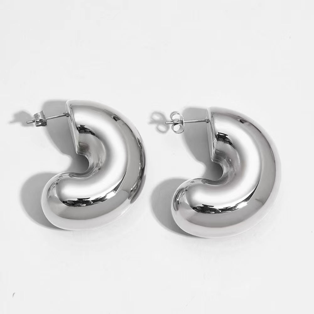 1 Pair IG Style Simple Style C Shape Water Droplets Stainless Steel 18K Gold Plated Ear Studs