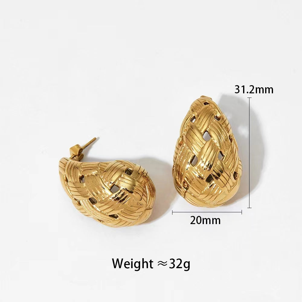 1 Pair IG Style Simple Style C Shape Water Droplets Stainless Steel 18K Gold Plated Ear Studs