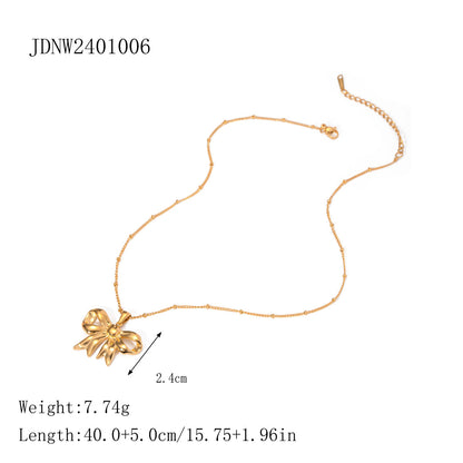 Stainless Steel 18K Gold Plated Simple Style Classic Style Bow Knot Plating Pendant Necklace