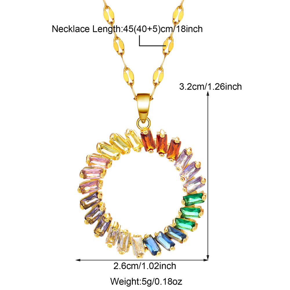 Stainless Steel Copper 18K Gold Plated IG Style Geometric Inlay Zircon Pendant Necklace