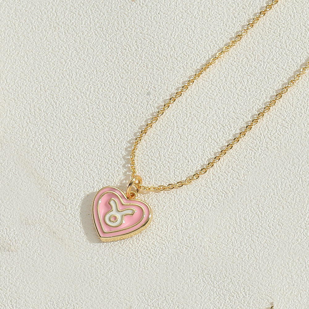 Copper 14K Gold Plated Vintage Style Simple Style Commute Constellation Heart Shape Enamel Pendant Necklace