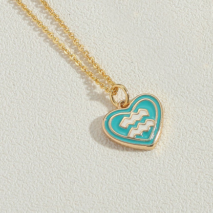 Copper 14K Gold Plated Vintage Style Simple Style Commute Constellation Heart Shape Enamel Pendant Necklace