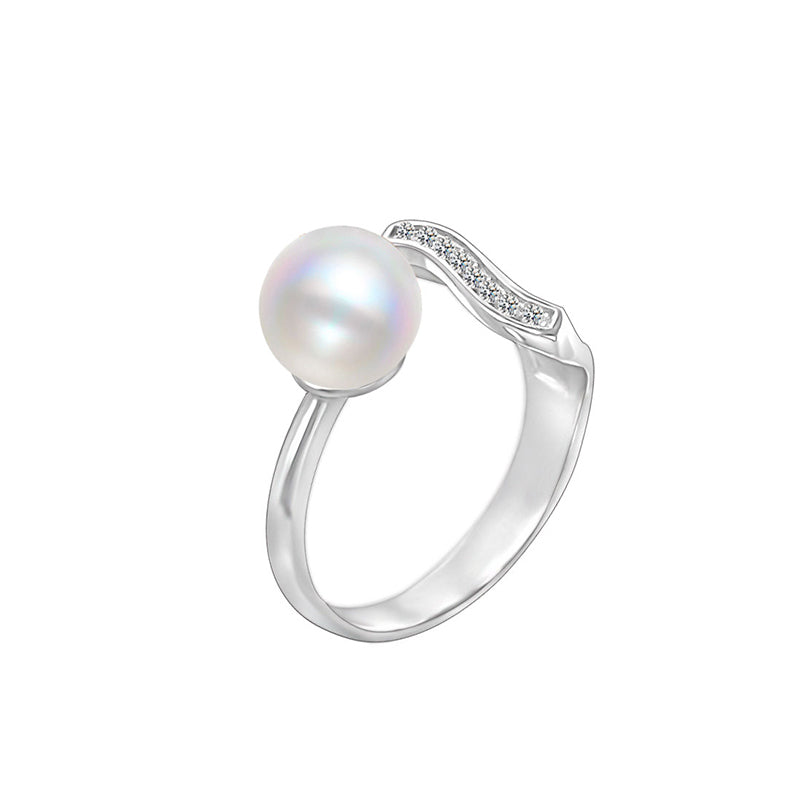 Sterling Silver White Gold Plated Elegant Glam Geometric Polishing Inlay Freshwater Pearl Zircon Open Rings