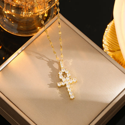 Stainless Steel Gold Plated Silver Plated Casual Commute Cross Inlay Zircon Pendant Necklace