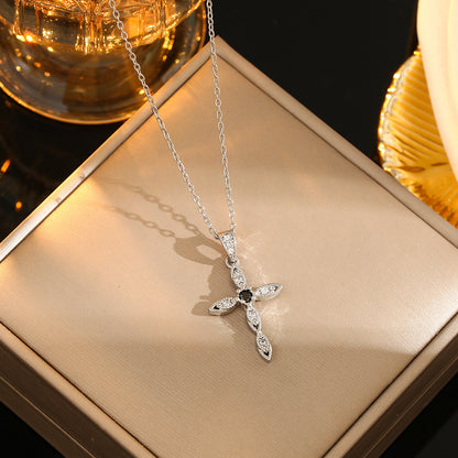 Stainless Steel Gold Plated Silver Plated Casual Commute Cross Inlay Zircon Pendant Necklace