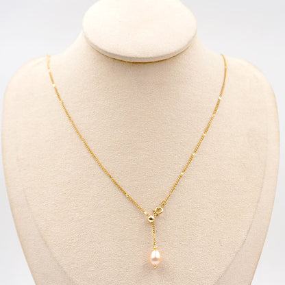 Titanium Steel Gold Plated Modern Style Simple Style Classic Style Water Droplets Pearl Pendant Necklace