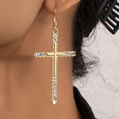 1 Pair Classic Style Streetwear Cross Inlay Alloy Zircon Drop Earrings