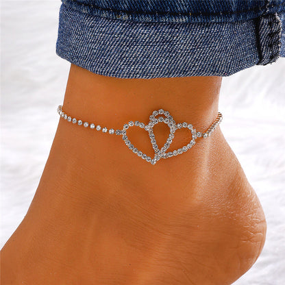 Vacation Simple Style Moon Heart Shape Copper Inlay Artificial Rhinestones Artificial Diamond Gold Plated Silver Plated Women's Anklet