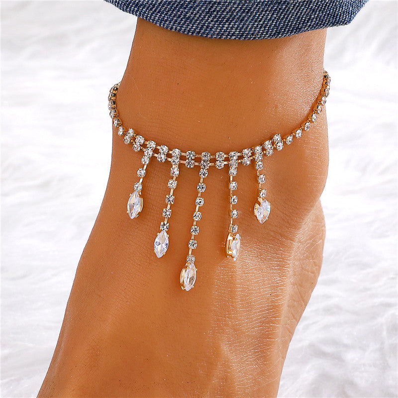 Vacation Simple Style Moon Heart Shape Copper Inlay Artificial Rhinestones Artificial Diamond Gold Plated Silver Plated Women's Anklet