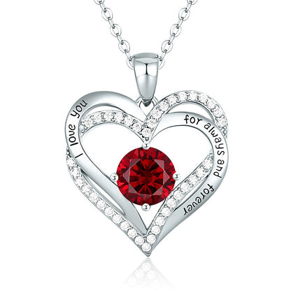 Sterling Silver MAMA Simple Style Shiny Letter Heart Shape Inlay Birthstone Zircon Pendant Necklace