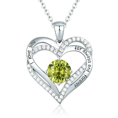 Sterling Silver MAMA Simple Style Shiny Letter Heart Shape Inlay Birthstone Zircon Pendant Necklace