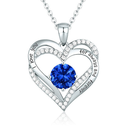 Sterling Silver MAMA Simple Style Shiny Letter Heart Shape Inlay Birthstone Zircon Pendant Necklace