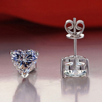 1 Pair Elegant Glam Luxurious Heart Shape Inlay Sterling Silver Moissanite Ear Studs